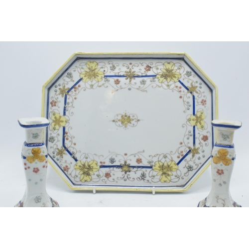 58 - A dressing table set by Kinto China handpainted Nippon to consist of a rectangular tray, a pair of c... 