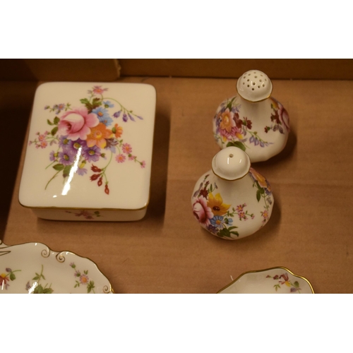 65 - A collection of Royal Crown Derby items in the Derby Posies design to include pin trays, cruets, jug... 