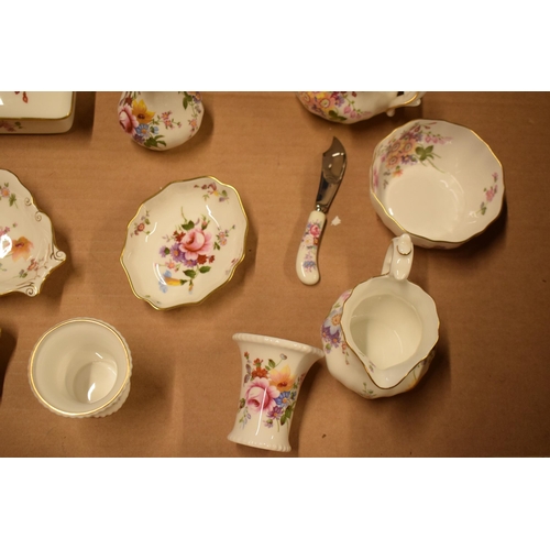 65 - A collection of Royal Crown Derby items in the Derby Posies design to include pin trays, cruets, jug... 