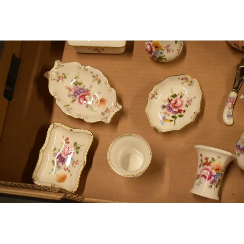 65 - A collection of Royal Crown Derby items in the Derby Posies design to include pin trays, cruets, jug... 