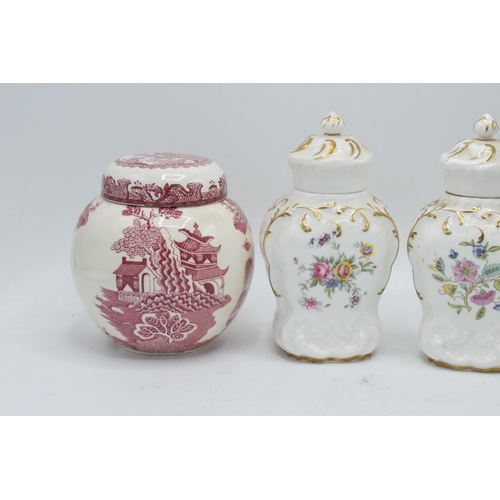 70 - A collection of pottery to include Minton Haddon Hall ginger jars together with a pair of Masons iro... 