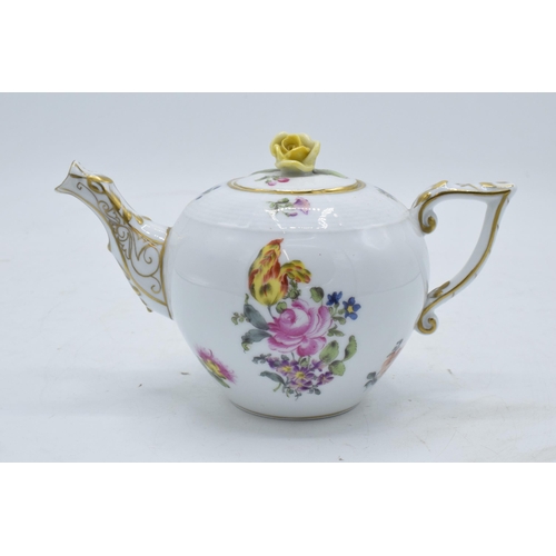 71 - Herend Porcelain teapot with raised flower finial and dragon spout decorated with floral scenes. In ... 