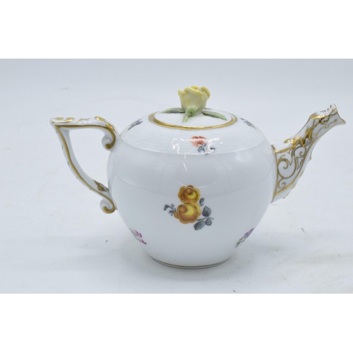 71 - Herend Porcelain teapot with raised flower finial and dragon spout decorated with floral scenes. In ... 