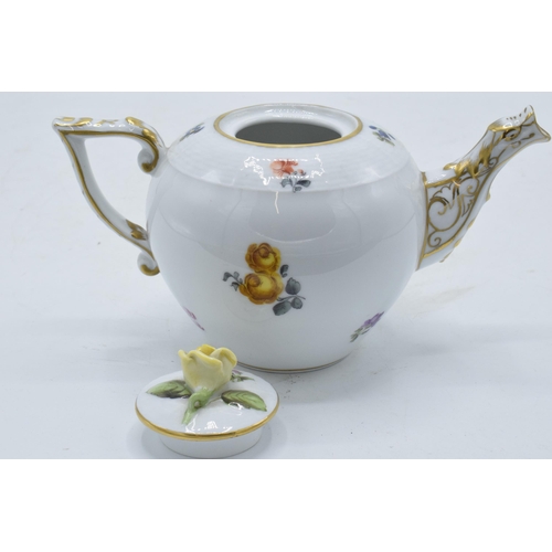 71 - Herend Porcelain teapot with raised flower finial and dragon spout decorated with floral scenes. In ... 