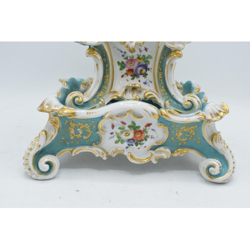 80 - 19th Century Jacob Petit porcelain hand painted mantle clock with a porcelain base with an open face... 