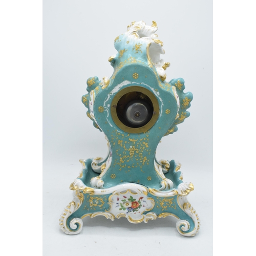 80 - 19th Century Jacob Petit porcelain hand painted mantle clock with a porcelain base with an open face... 