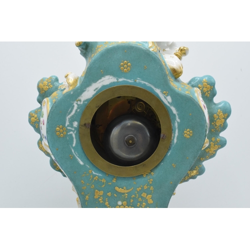 80 - 19th Century Jacob Petit porcelain hand painted mantle clock with a porcelain base with an open face... 