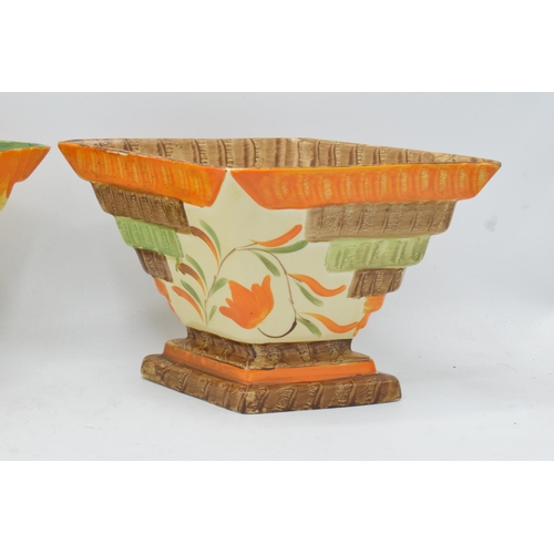 83 - A pair of Myott Son and Co Art Deco diamond planters / flower bowls both with floral decoration (2).... 