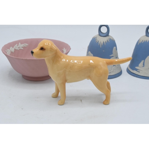 87 - A collection of Wedgwood Jasperware to include a pink bowl and blue examples together with a Beswick... 