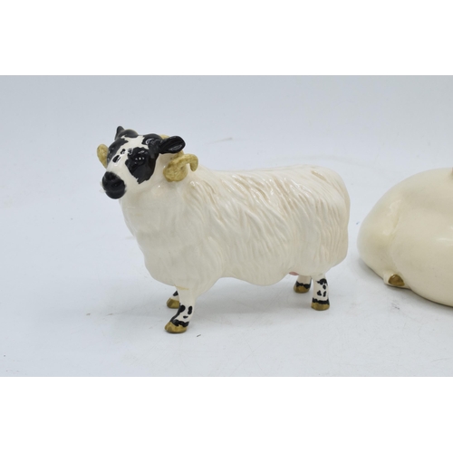 160E - Beswick sheep to include Black Faced Sheep 1765, Black Faced Ram and Pig and Piglet 2746 (3). In goo... 