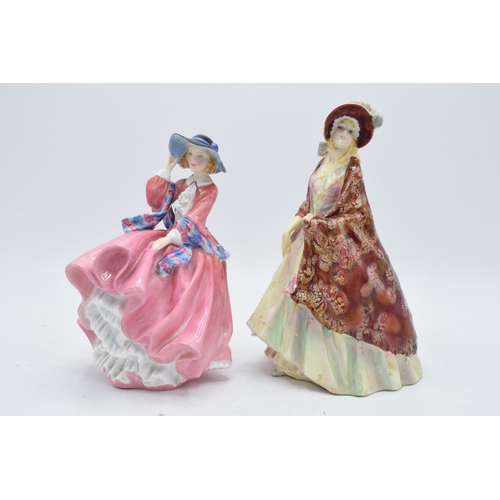 104 - Royal Doulton figures to include Top o The Hill HN1849 pink colourway and The Paisley Shawl (restore... 