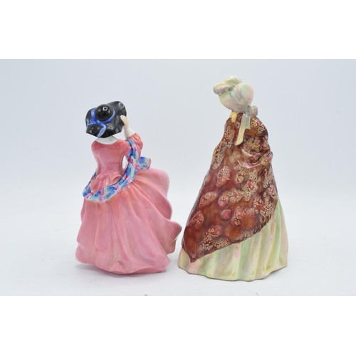 104 - Royal Doulton figures to include Top o The Hill HN1849 pink colourway and The Paisley Shawl (restore... 