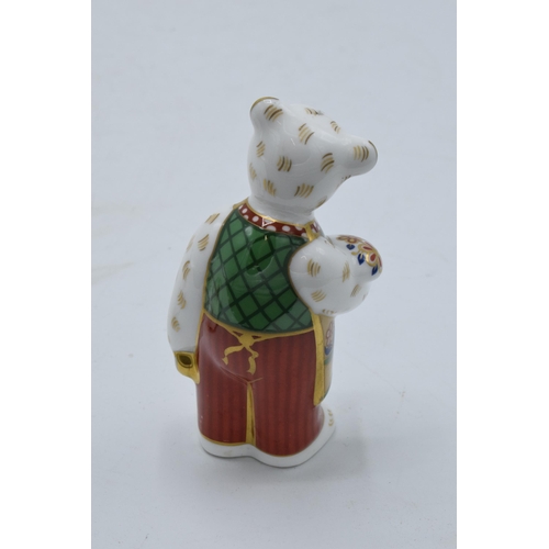 167 - Royal Crown Derby figure in the form of a gardener teddy bear. First quality with stopper. In good c... 