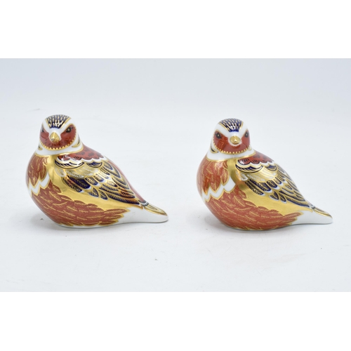 168 - A pair of Royal Crown Derby paperweights in the form of Chaffinches. First quality with stoppers. In... 