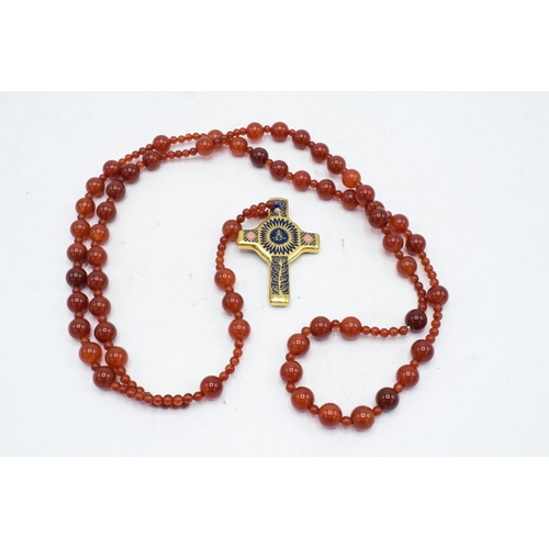 179 - Royal Crown Derby Imari Rosary Cross pendant set on an orange-beaded necklace, complete with box. As... 