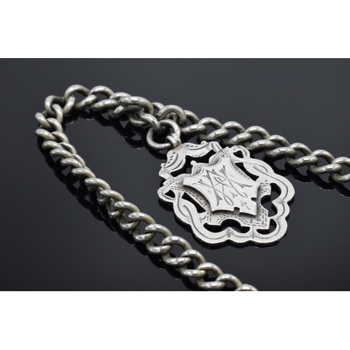 181 - Albo Silver Albert watch chain with hallmarked silver fob. 39.3 grams. 33cm long.