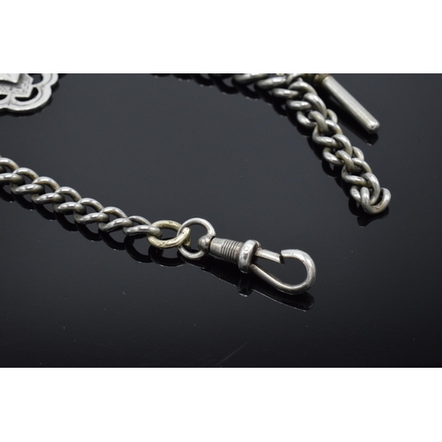 181 - Albo Silver Albert watch chain with hallmarked silver fob. 39.3 grams. 33cm long.