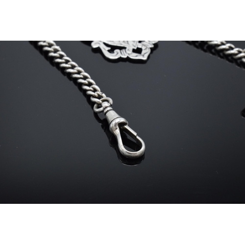 185 - A hallmarked silver Albert chain and fob with T bar. 33.2 grams. 26.5cm long. Each link with hallmar... 