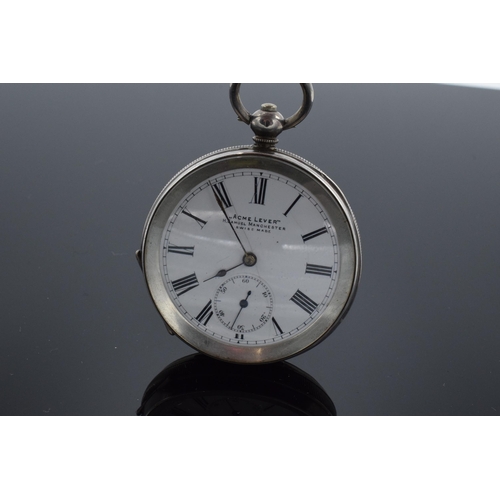 186 - Silver pocket watch 'Acme Lever' H Samuel Manchester Swiss Made. 0.935 silver. With key. Untested.