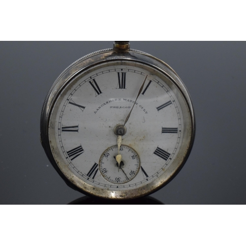 189 - Silver pocket watch with a key. Lancashire Watch Co Ltd. Prescot. Chester 1893.