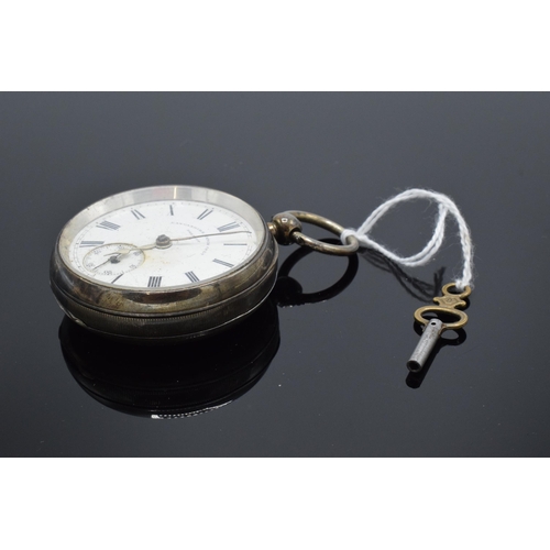 189 - Silver pocket watch with a key. Lancashire Watch Co Ltd. Prescot. Chester 1893.