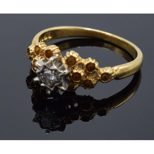 200 - 18ct gold and diamond ring. 3.6 grams. UK size O.