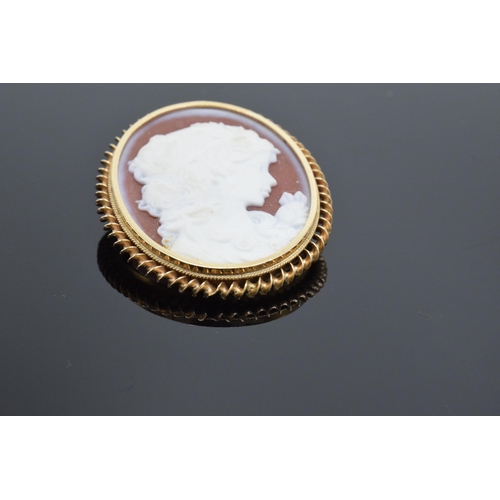 203A - 9ct gold cameo brooch / pendant. Gross weight 9.2 grams. 4cm tall.