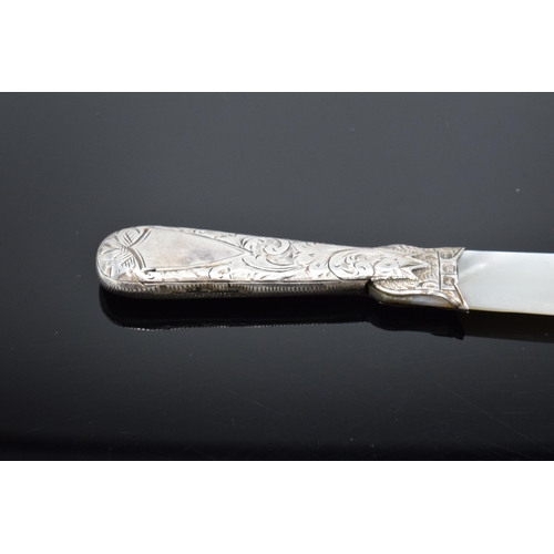 204 - Victorian silver and mother of pearl miniature page turner. Birmingham 1896. 9cm long.