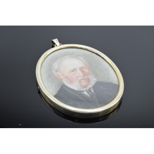 225 - 19th century (tested as) Silver framed miniature portrait of a gentleman. 7cm tall. Unsigned.