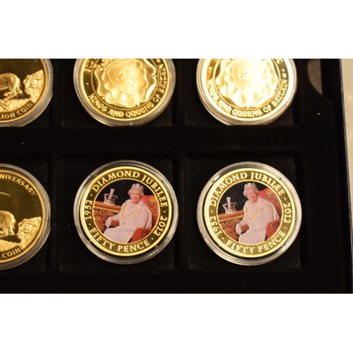 257 - A boxed collection of commemorative coins to include 1952-2012 Diamond Jubilee 50 Pence coin Elizabe... 