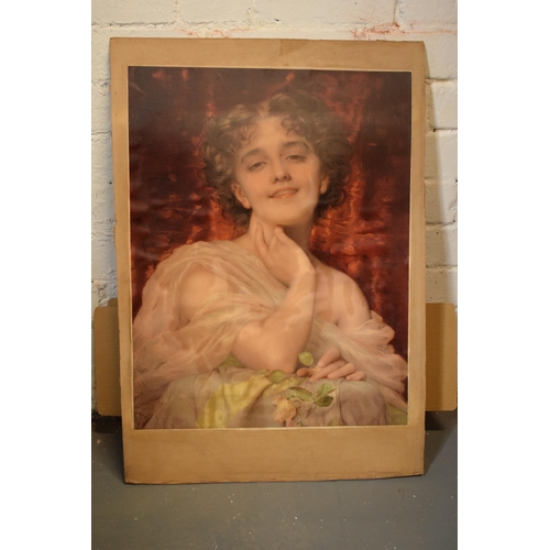 258 - Pears Soap advertising print of a lady in robes holding foliage on card. Approx 75 x 52cm.