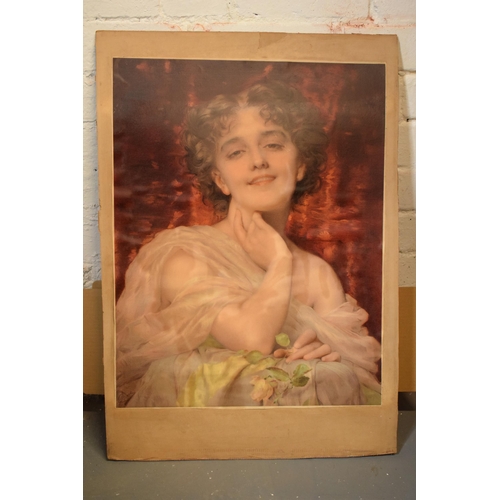 258 - Pears Soap advertising print of a lady in robes holding foliage on card. Approx 75 x 52cm.