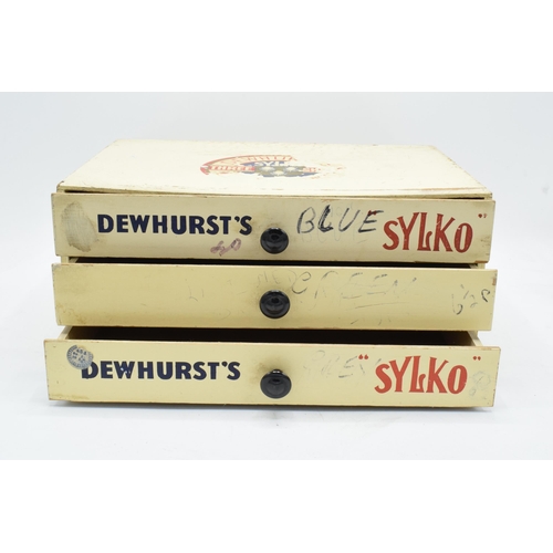 266 - Dewhursts Sylko advertising three draw table top drawer box. 31 x 21 x 14cm. In original condition.