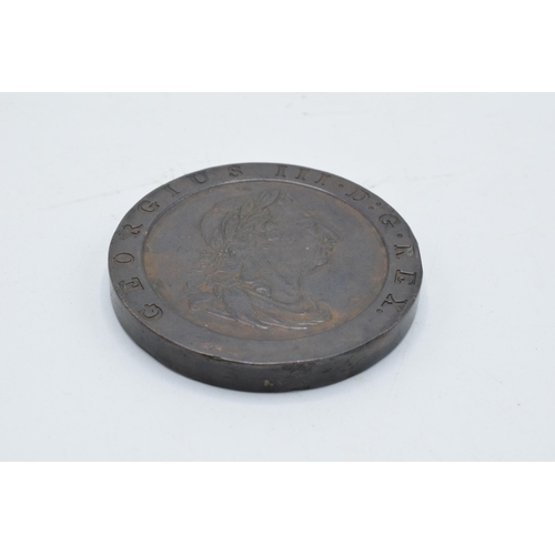 272 - George III Cartwheel Tuppence / Two Pence coin 1797. Slight lustre. gVF. 41mm diameter.