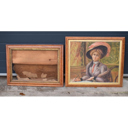 289 - A 20th century portrait of a lady in a maple frame (unsigned) (75 x 65cm) together with a similar em... 