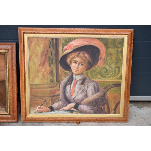 289 - A 20th century portrait of a lady in a maple frame (unsigned) (75 x 65cm) together with a similar em... 