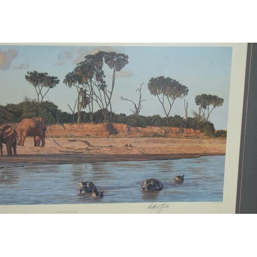 290 - A framed limited edition print 'Evening on the Galana' by Anthony Gibbs 665/1000. 103 x 67cm inc fra... 