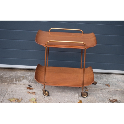 295 - A retro mid century / vintage two-tier tea / hostess trolley made with Danish Style teak or similar ... 