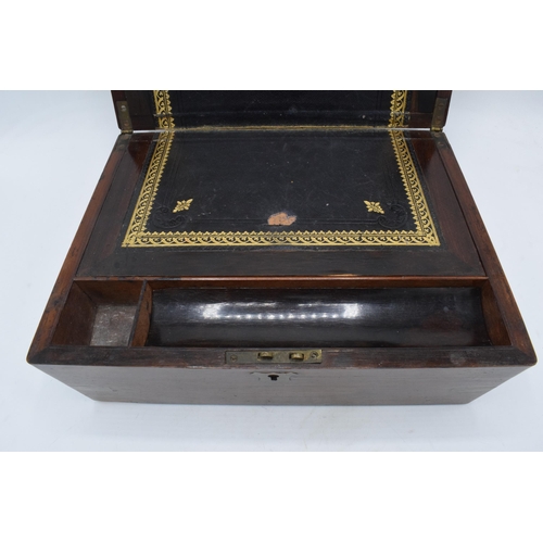 297 - A late Victorian / early Edwardian wooden brass bound writing slope with leather insets and brass es... 