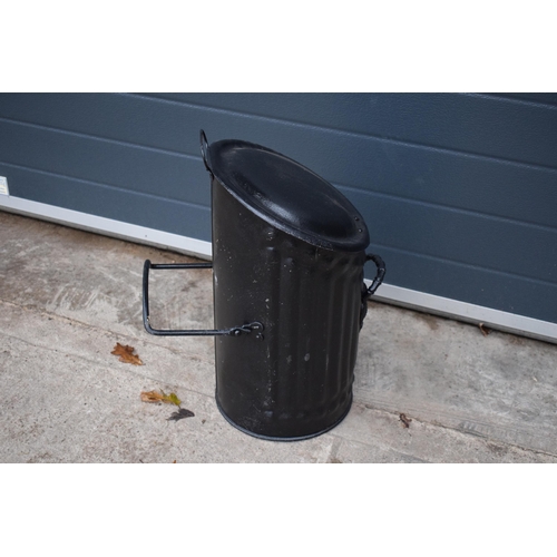 300 - Late 19th century tall metal coal scuttle with original liner. 52cm tall.