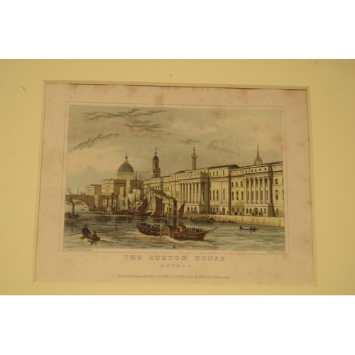 306 - A collection of engravings and prints to include Custom House by W Westall, The Custom House London ... 