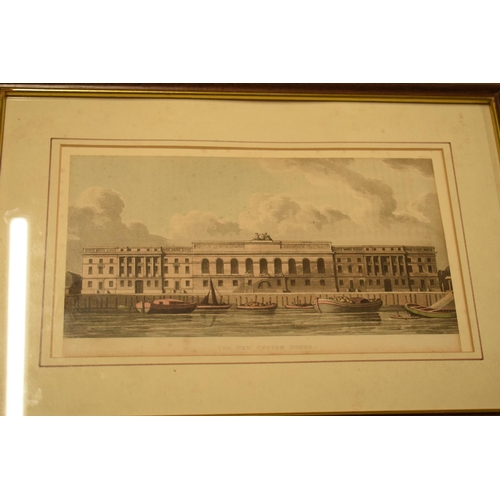 306 - A collection of engravings and prints to include Custom House by W Westall, The Custom House London ... 