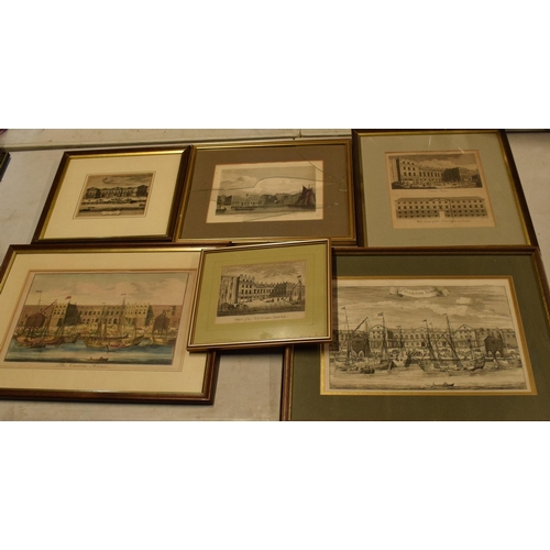 307 - A collection of engravings and prints to include The Custom House, The Custom House, La Douane ou Co... 