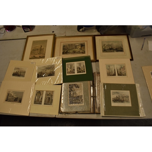 309 - A collection of framed and unframed engravings and prints to include The Mansion House in 1750, Cann... 