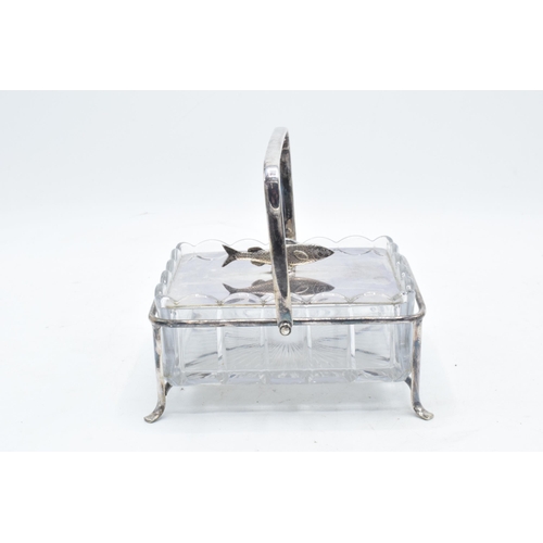 313 - Silver plated and glass sardine dish with sardine finial to lid.