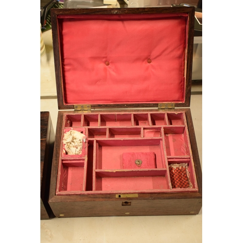 322 - A collection of 4 late 19th / early 20th century wooden jewellery boxes / caddies, some with Mother ... 