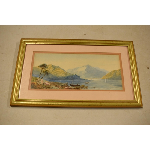 325 - A framed watercolour of a lake scene, believed to be continental, unsigned. 47 x 28cm inc frame.