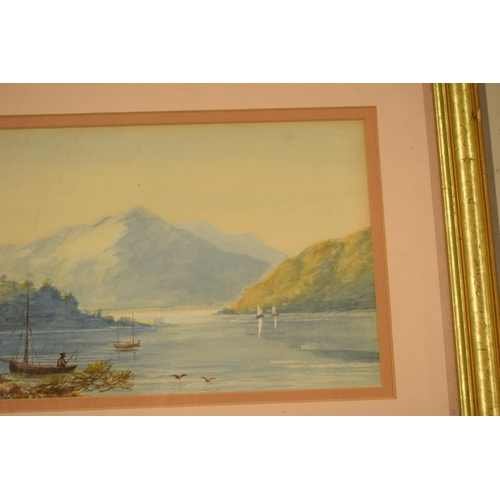 325 - A framed watercolour of a lake scene, believed to be continental, unsigned. 47 x 28cm inc frame.