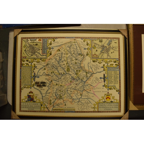 348 - A reproduction print of a John Speed 17th century map of 'Stafford Countie and Towne with the ancien... 