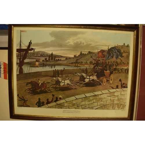 349 - A pair of prints to include 'Stage Coach with the News of Peace' by J Pollard and R Havell together ... 